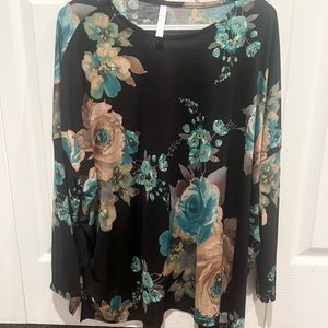 Vintage teal floral pattern blouse
